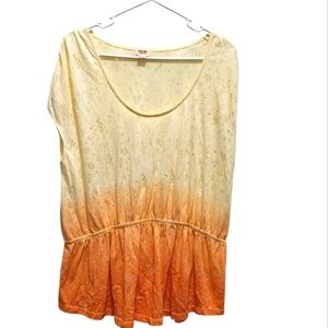 Mossimo Peplum Babydoll Hem Yellow to Orange Floral Ombre Size XXL Y2K